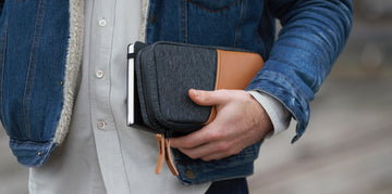 Man carrying Etchr Field Case and Sketchbook