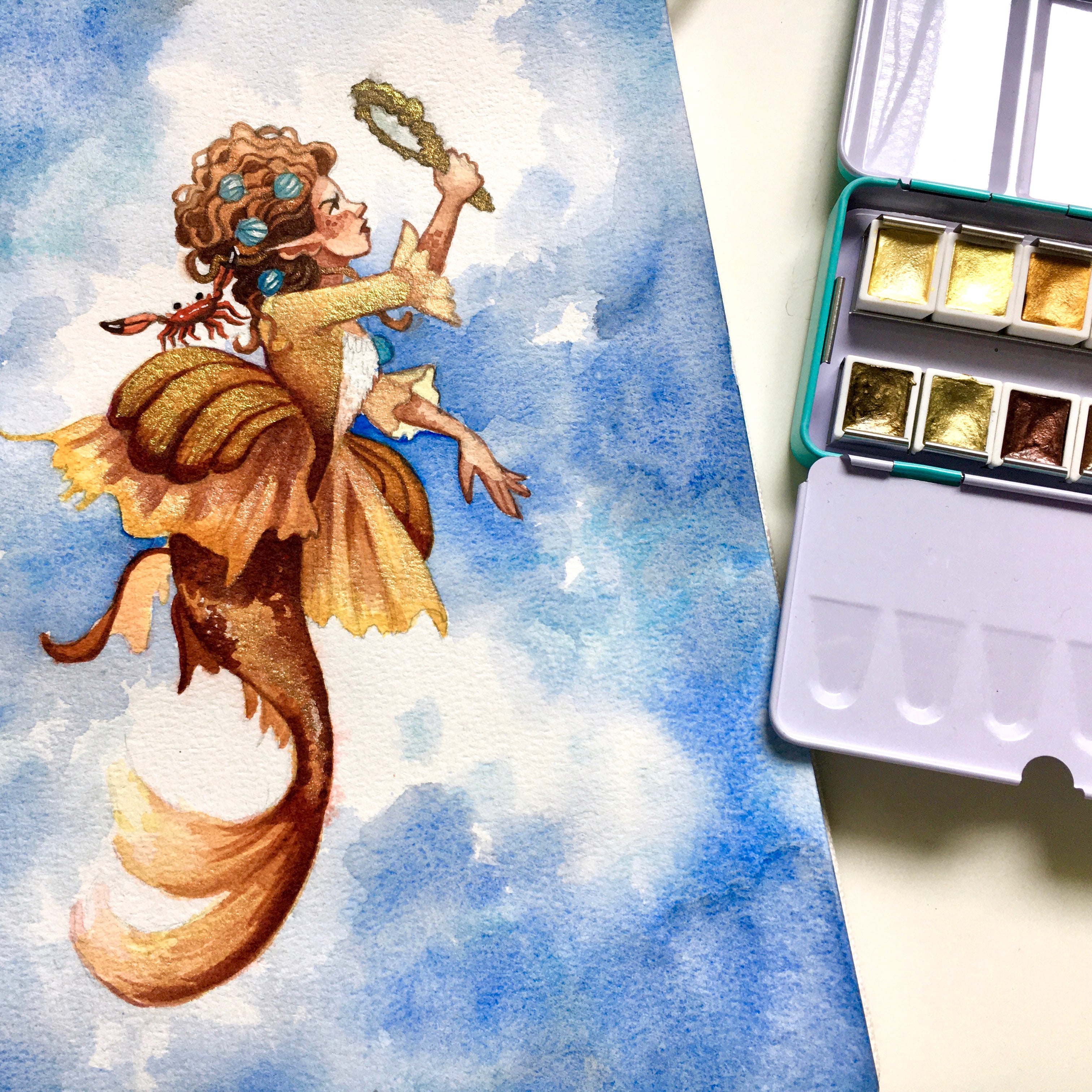 Painting a Sea Shell Card and My DIY Watercolor Paint Palette Case