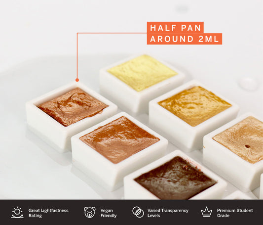 Pearlescent Watercolours: Golden 12 Half Pan Set