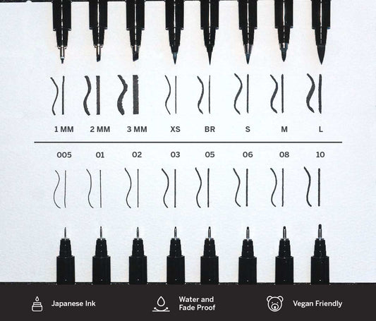 Black Graphic Pen Collection: Set of 16